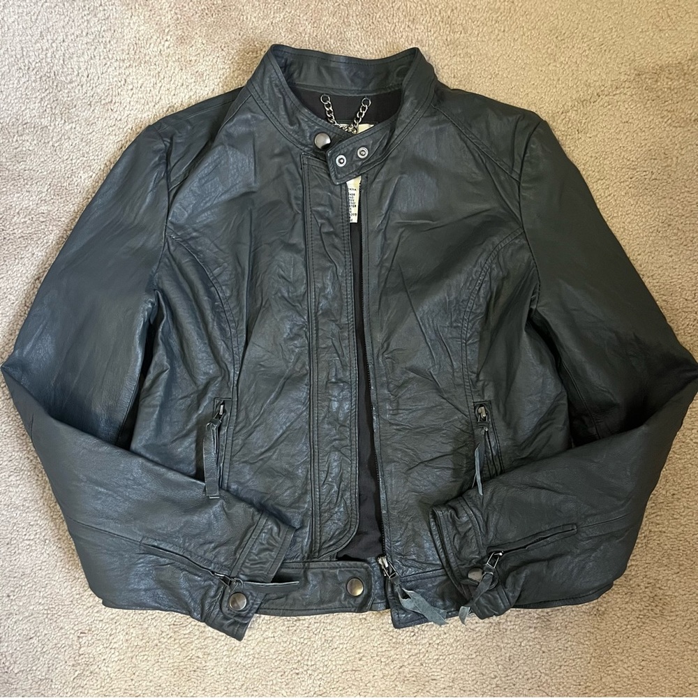 Leather Charcoal Gray Jacket Womens - Picture 2 of 13